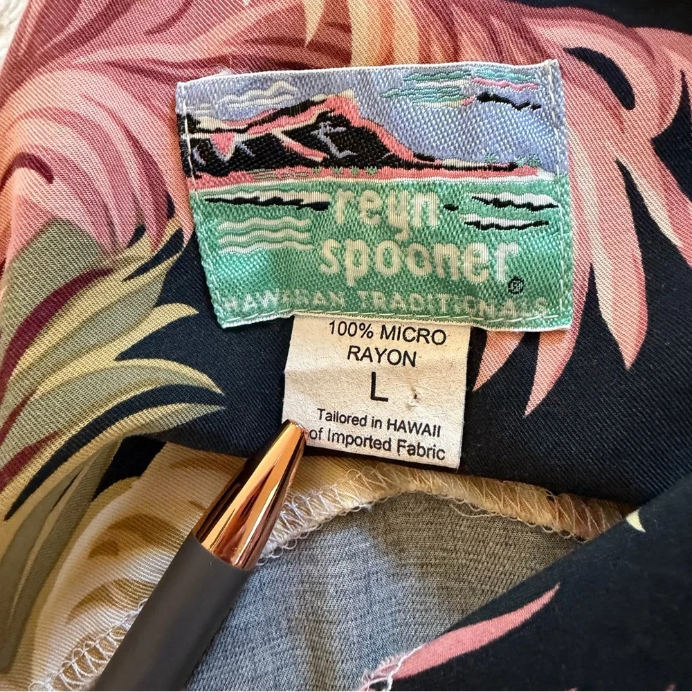 Reyn Spooner Vintage 90’s Hawaiian Black Dress Palm Leaf Casual Resort